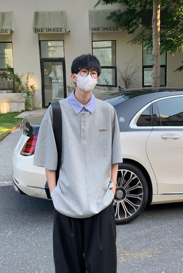 Layered Collar Half Sleeve Polo Sweatshirt