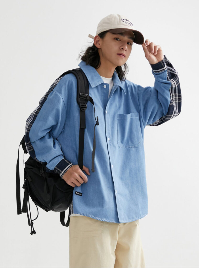 Two-Tone Patchwork Denim Shirt